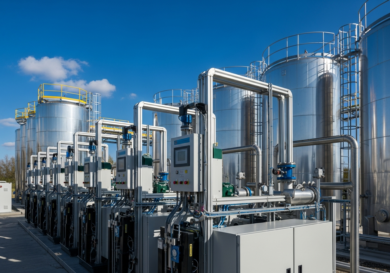 Green hydrogen production facility with electrolyzers
