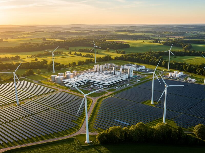 Hybrid hydrogen production site combining solar, wind and electrolysis